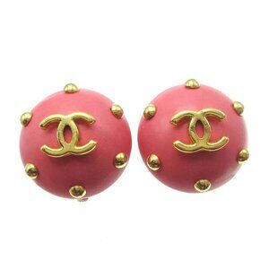 Chanel Studded Button Earrings Clip-On Pink 96C 78455
